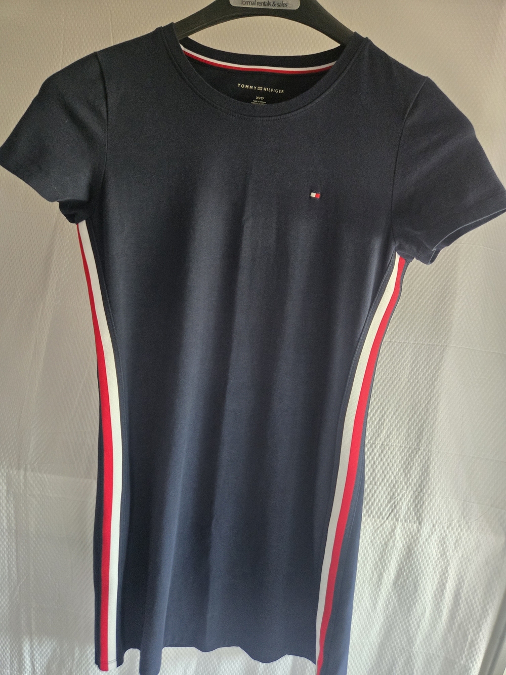 Tommy Hilfiger Navy Short-Sleeve Sheath Dress with Red & White Stripes